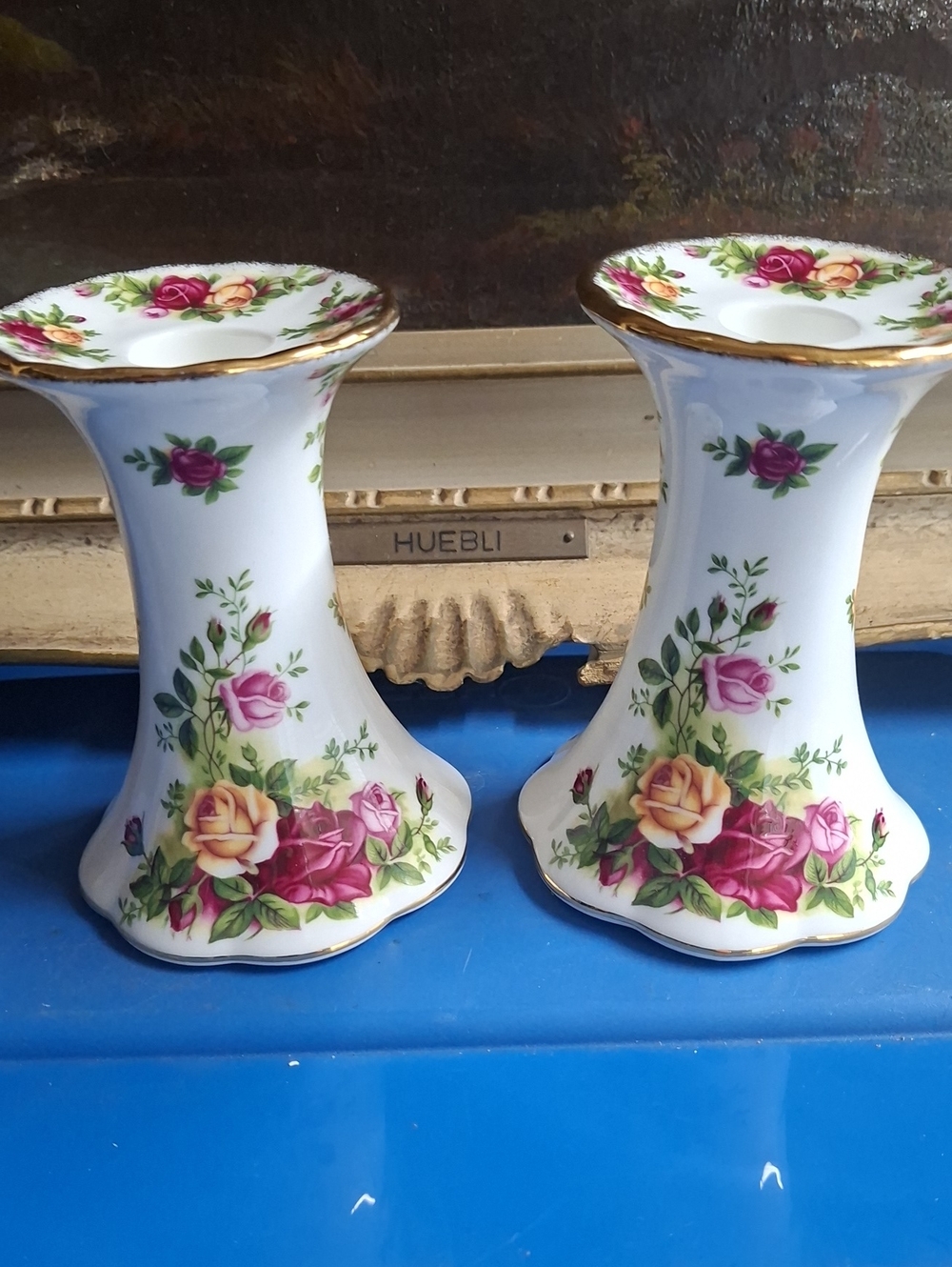 Vintage Old Country Roses Candlesticks